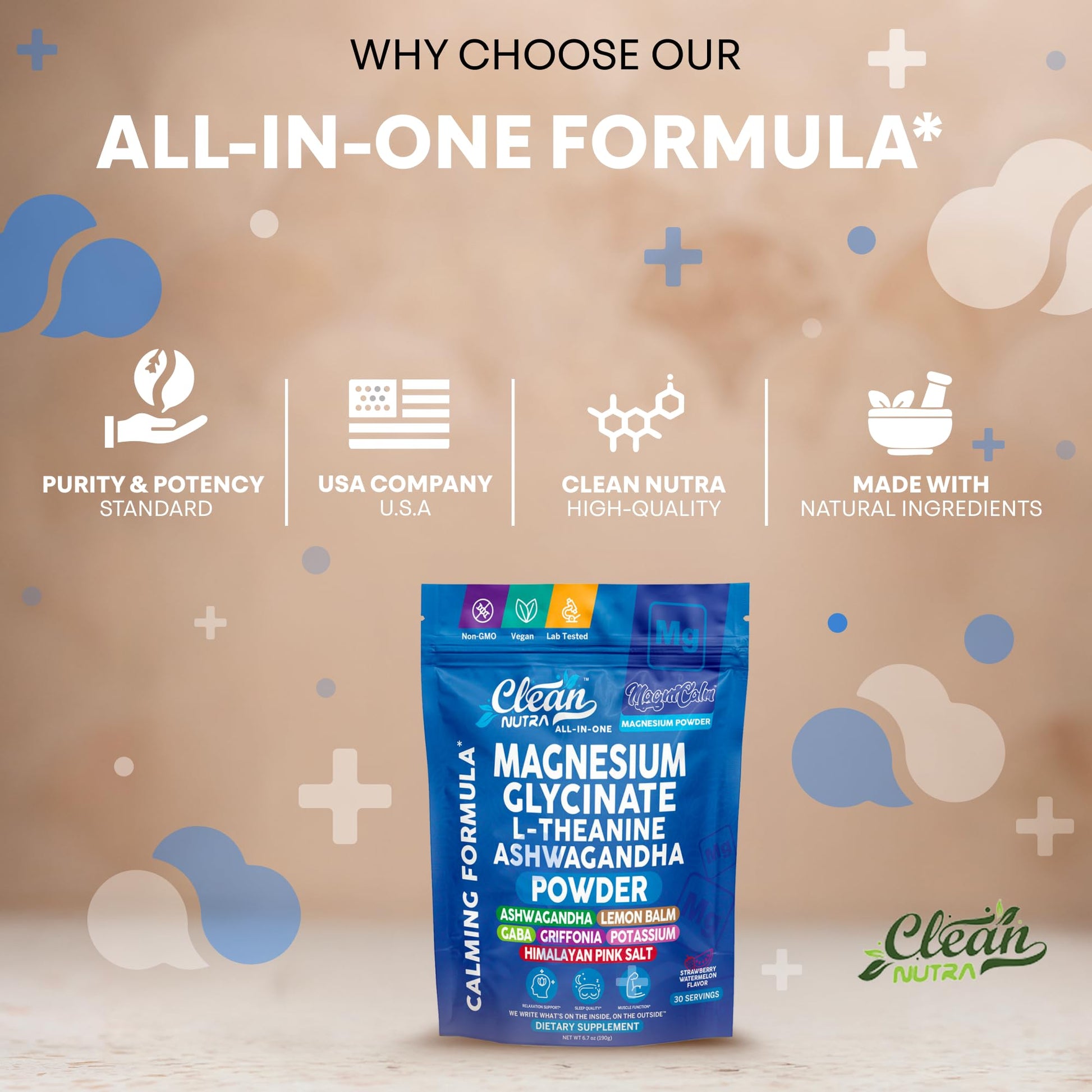 Magnesium Glycinate Powder Supplement + L Theanine Ashwagandha Glycine Apigenin Lemon Balm GABA 5HTP Pink Salt Potassium L Tryptophan Calcium | Powdered Sleep Aid Calm Trace Minerals Vitamin Clean NutraceuticalsBuy Supplements Australia