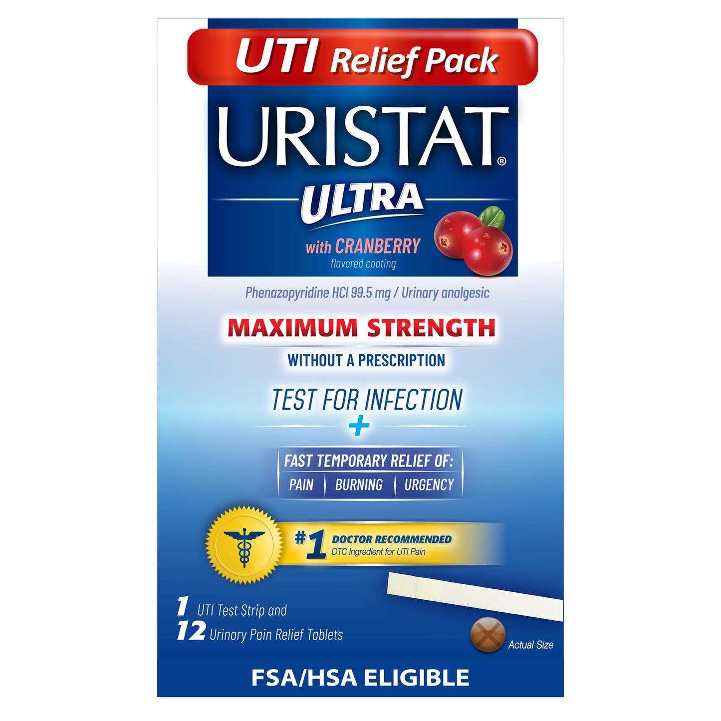 Uristat Ultra Strength Urinary Tract Infection Treatments and Test Relief Kit – 1 UTI Test Strip & 12 Cranberry Flavor Relief Tablets to Ease Urinary Pain, Burning & Urgency URISTATBuy Supplements Australia