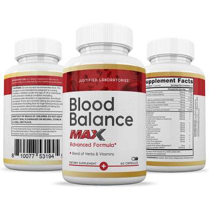 Justified Laboratories (3 Pack Blood Balance Max 1295MG Formula Supplement Pills Justified LaboratoriesBuy Supplements Australia