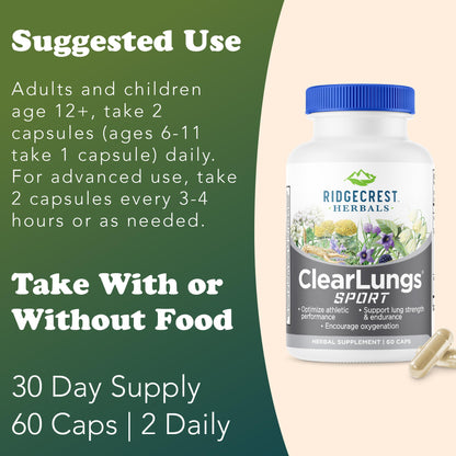 Ridgecrest Herbals ClearLungs Sport, Oxygen Intake and Lung Support Formula with Cordyceps, Rhodiola, Eleuthero (60 Vegan Caps, 30 Serv) RidgeCrest HerbalsBuy Supplements Australia