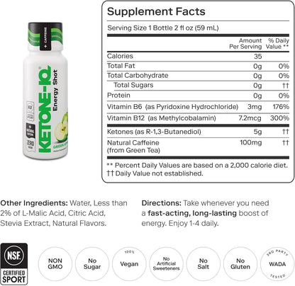 Ketone-IQ Caffeine Performance Energy Shots – Clean Energy for Focus & Endurance, 5g Ketones, 100mg Green Tea Caffeine, B Vitamins, 12 Pack (Green Apple) Ketone-IQBuy Supplements Australia
