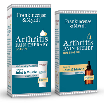 FRANKINCENSE & MYRRH Combo Pack - Arthritis Pain Relief Rubbing Oil 2 oz. and Arthritis Pain Reliever Therapy Cream for Joints & Sciatica Relief, 3 oz., Hydrating Lotion with Essential Oils FRANKINCENSE & MYRRHBuy Supplements Australia