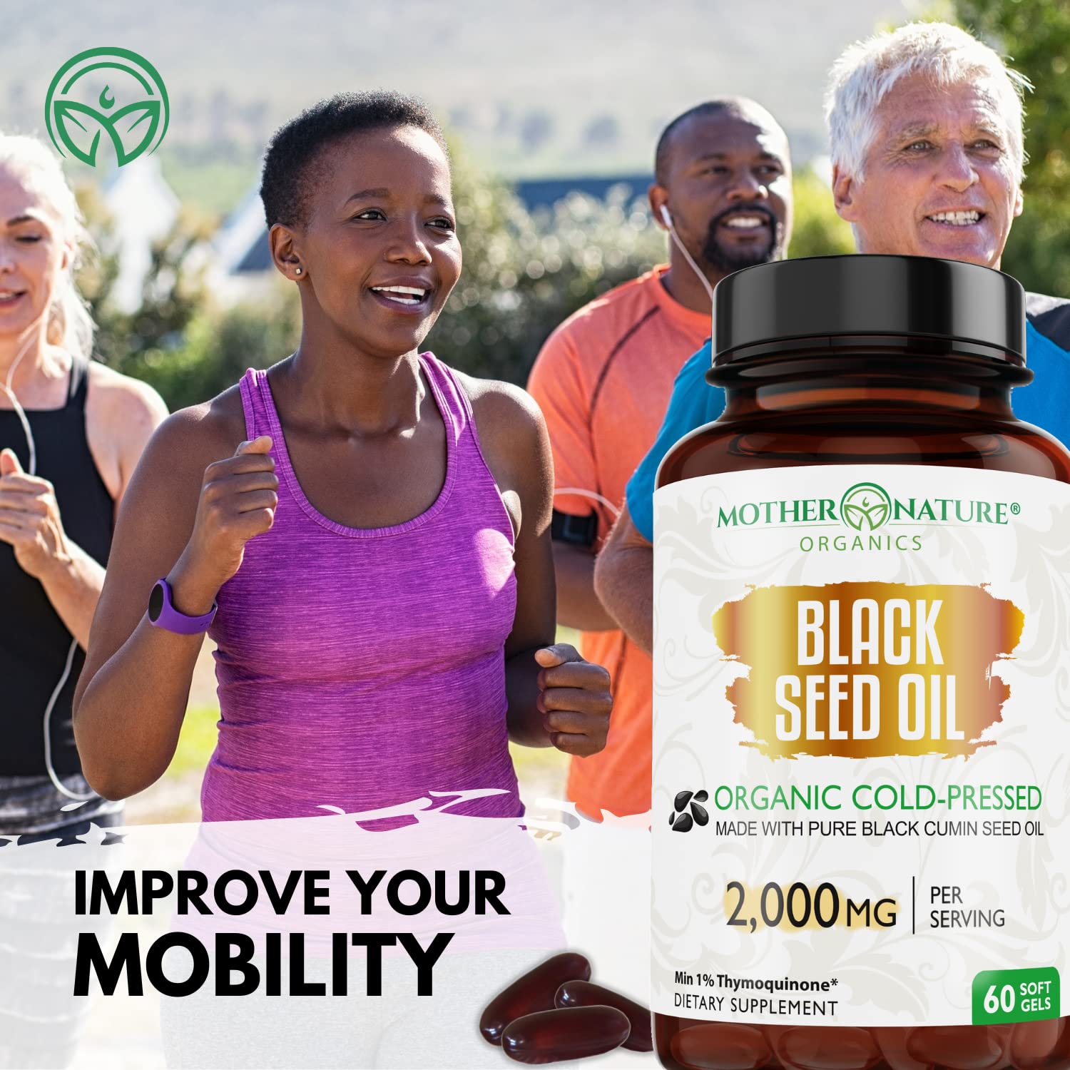 Organic Black Seed Oil 2000mg - 60 Softgel Capsules (Non-GMO) Premium Cold-Pressed Mother Nature Organics Superfoods for Organic LivingBuy Supplements Australia