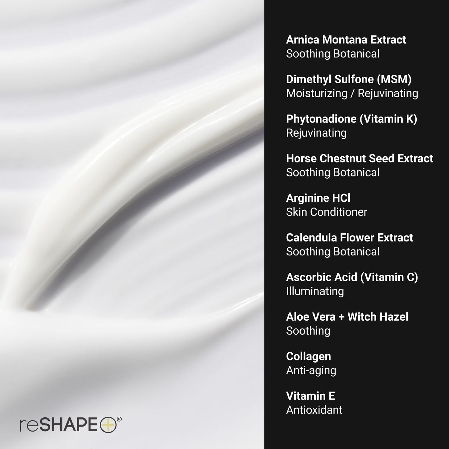 Reshape+ Arnica Bruise Relief Topical Cream For Bruising, Swelling, & Discoloration On Skin, Natural Skin Care Homeopathic Arnica Lotion W/Vitamin K, Horse Chestnut, & Collagen, Large 8 Fl Oz Reshape+Buy Supplements Australia