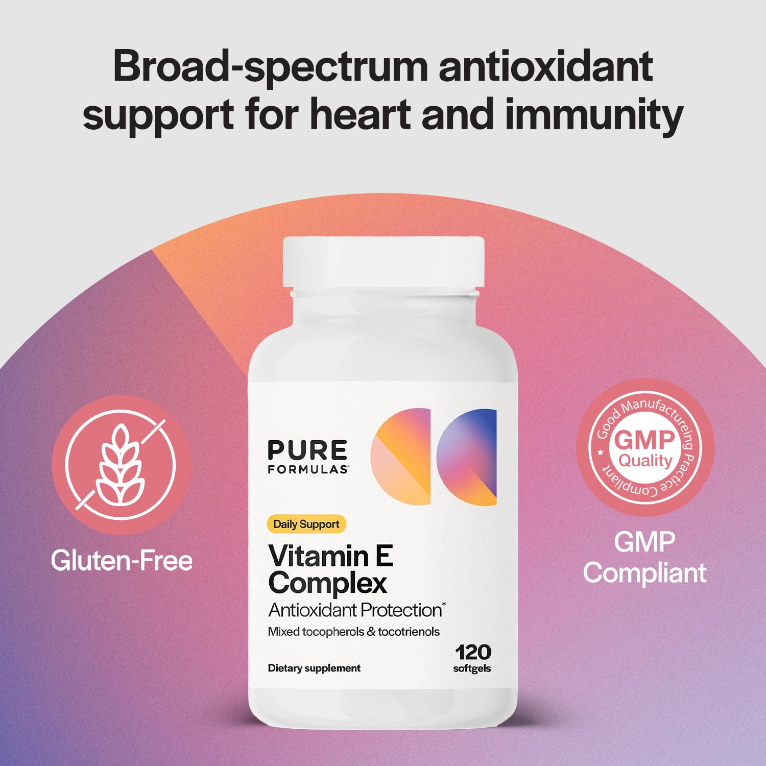 PureFormulas Vitamin E Complex, Full-Spectrum Vitamin E for Cardiovascular and Immune Support, Gamma-tocopherol Rich Antioxidant, Gluten-Free & Kosher, 120 Softgels for Antioxidant Protection PureFormulasBuy Supplements Australia