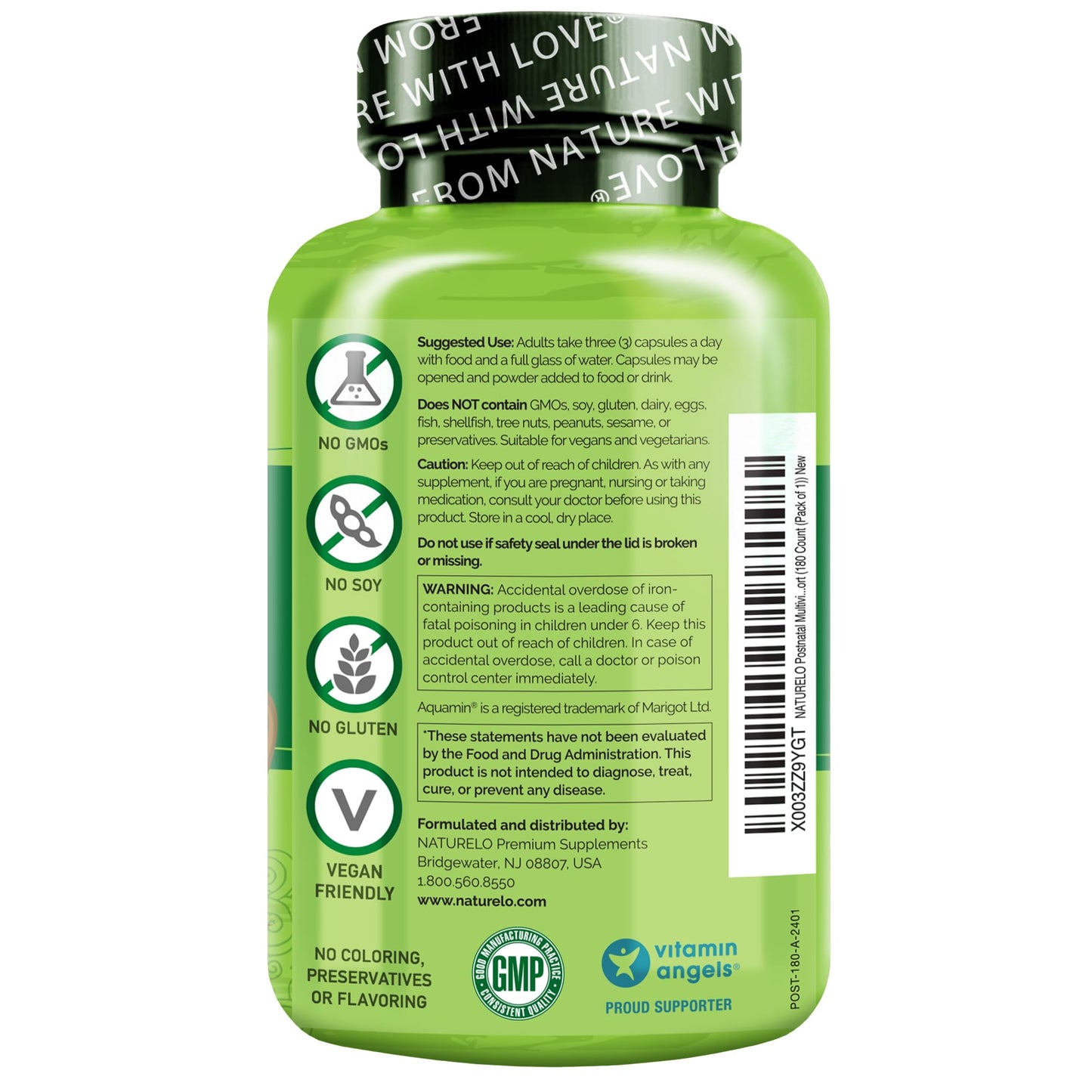 NATURELO Postnatal Multivitamin - Supplement for Breastfeeding Women - Plant-Based Vitamin D, Folate, Gentle Iron - for Nursing Mother, Baby