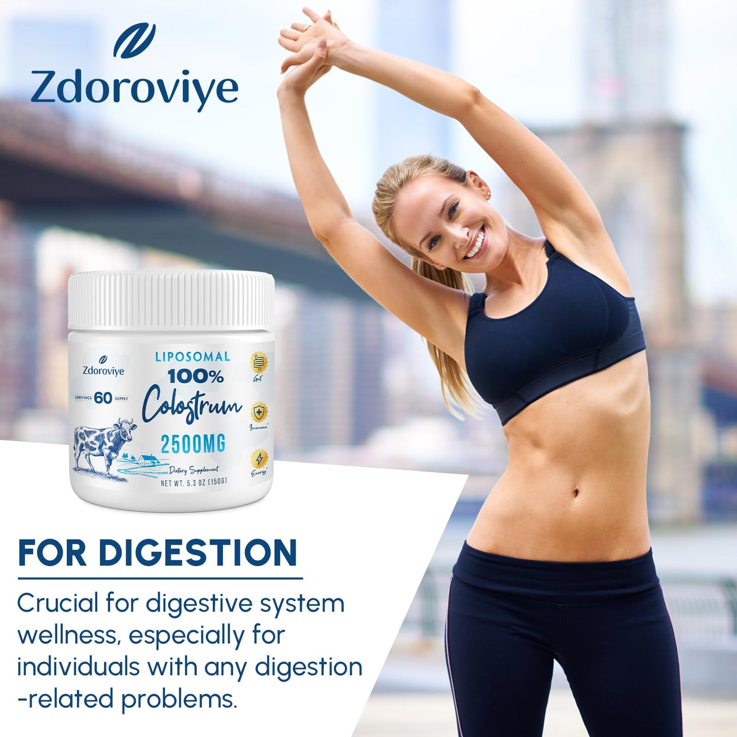 Zdoroviye Liposomal Bovine Colostrum Powder Supplement 2500 mg, Higher Absorption Than Regular Bovine Colostrum (60 Servings) ZdoroviyeBuy Supplements Australia