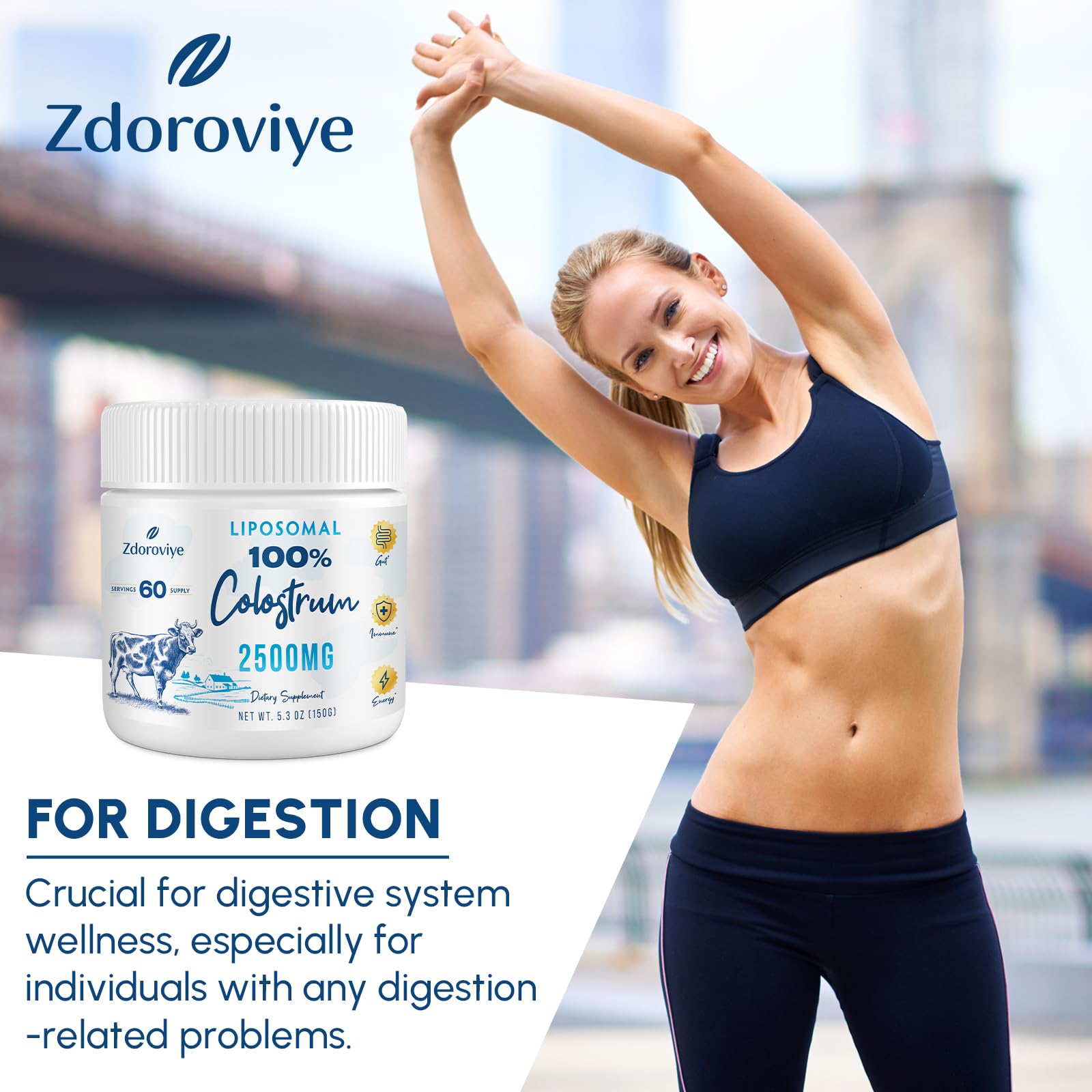 Zdoroviye Liposomal Bovine Colostrum Powder Supplement 2500 mg, Higher Absorption Than Regular Bovine Colostrum (60 Servings) ZdoroviyeBuy Supplements Australia