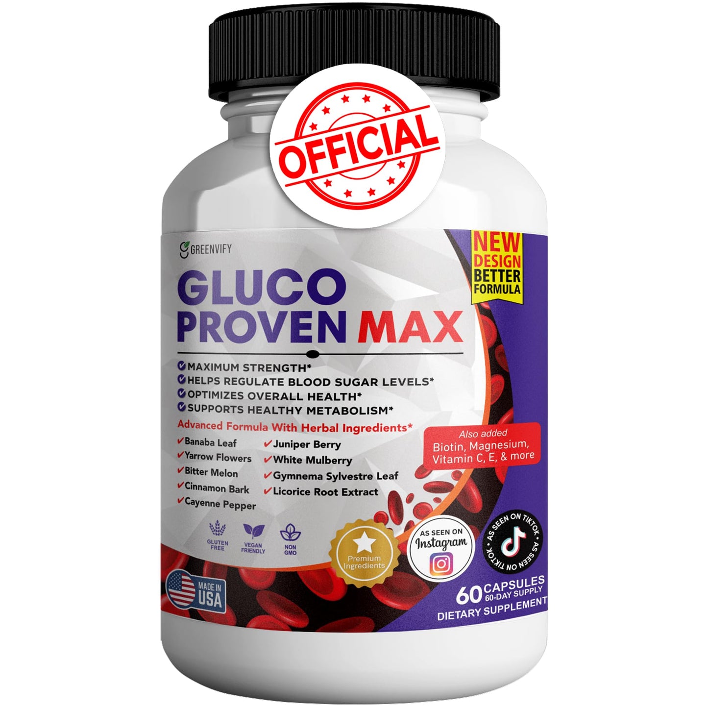 GREENVIFY Gluco Proven Max – Daily Wellness Support Supplement with Vitamins, Minerals, and Herbs – Chromium, Magnesium, Banaba, Bitter Melon, and Zinc – Non-GMO, Gluten-Free – 60 Capsules GREENVIFYBuy Supplements Australia