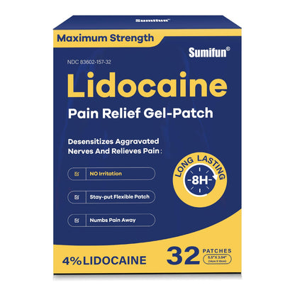 Sumifun 4% Lidocaine Patches Maximum Strength- Pain Relieving Gel Patch for Back, Shoulder, Muscle, Knee Pain Relief,Neck & Joint Pains-Numbs Away Pain, Apply for Up to 8 Hours (Large, Count, 32) SumifunBuy Supplements Australia