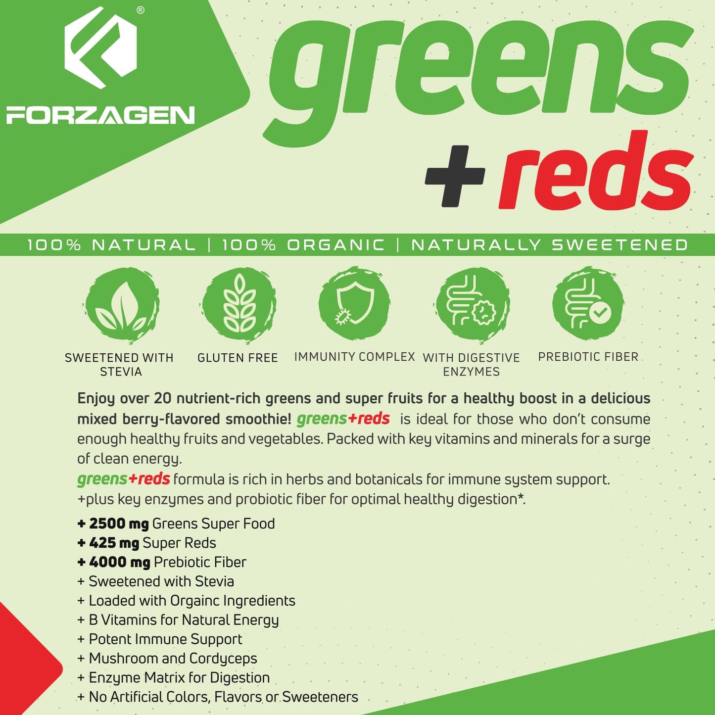 Forzagen Vegan Greens & Reds Superfood Powder - Organic Super Greens Powder | Premium Veggie Powder Supplement | 35 Servings Reds and Greens Superfood Powder ForzagenBuy Supplements Australia