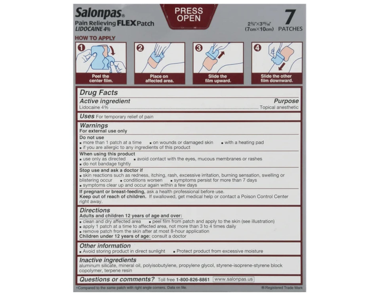 Salonpas Temporary Pain Relieving Flex Patch with Lidocaine 4%, Maximum OTC Strength, Stretchable Thin Fabric, Strong Adhesion, Contours to Body, Apply for Up to 8 Hours 7 ct (Pack of 2) SalonpasBuy Supplements Australia