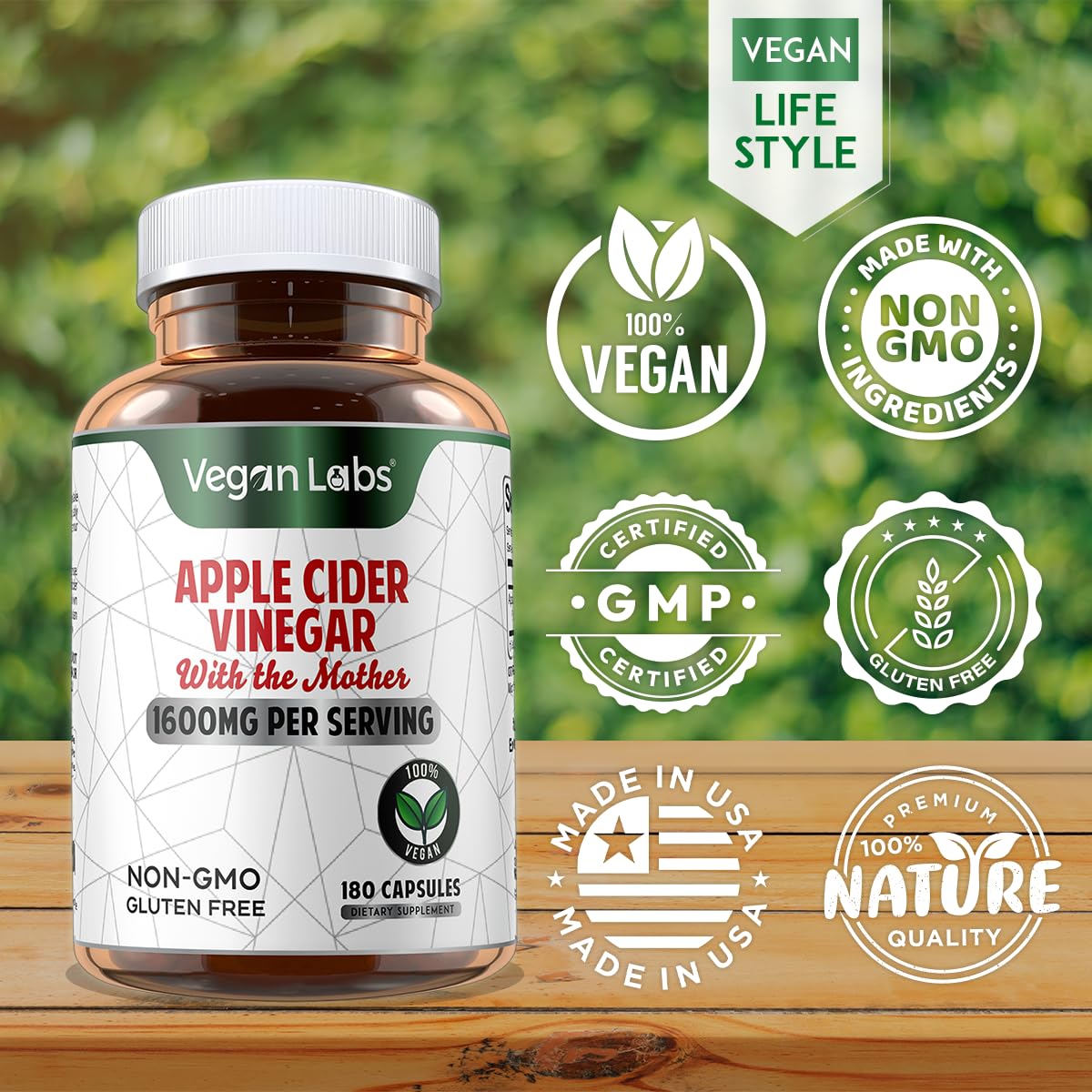 Vegan Labs Apple Cider Vinegar Capsules with The Mother- 180 Vegan Capsules Vegan LabsBuy Supplements Australia