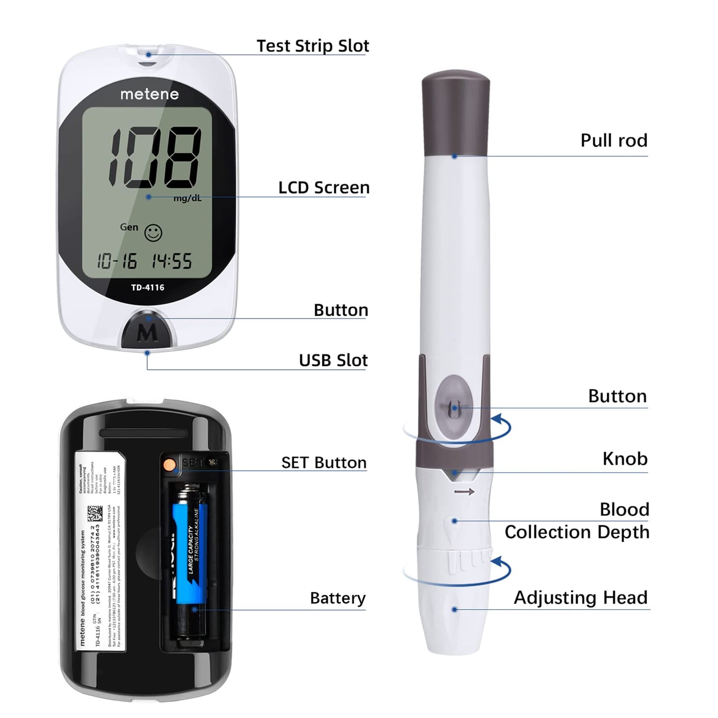 Metene TD-4116 Blood Glucose Monitor Kit, 100 Glucometer Strips MeteneBuy Supplements Australia