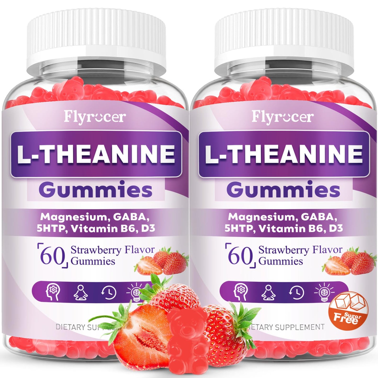 Flyrocer 2 Pack L-Theanine Gummies, L Theanine Supplement for Adults & Kids, L'Theanine with Ashwagandha, Magnesium, 5HTP & GABA - Support Calm, Relax, zzZ, Focus, Vegan Strawberry Flavor, 120 Count FlyrocerBuy Supplements Australia