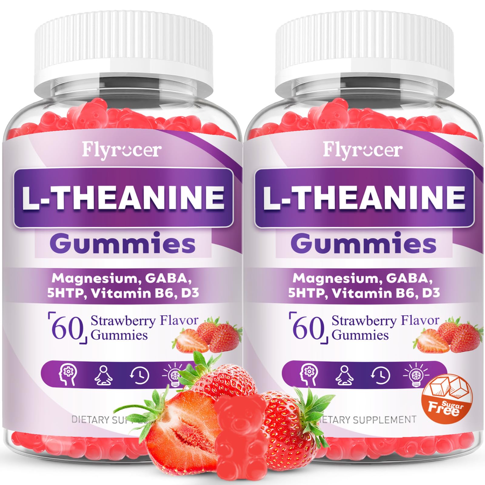 Flyrocer 2 Pack L-Theanine Gummies, L Theanine Supplement for Adults & Kids, L'Theanine with Ashwagandha, Magnesium, 5HTP & GABA - Support Calm, Relax, zzZ, Focus, Vegan Strawberry Flavor, 120 Count FlyrocerBuy Supplements Australia