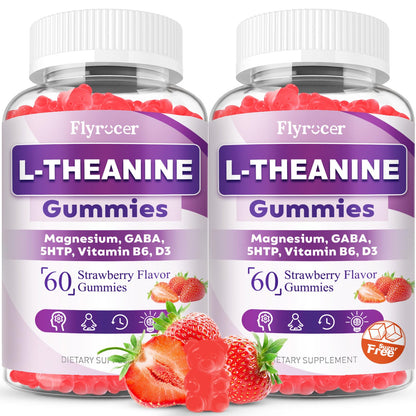 Flyrocer 2 Pack L-Theanine Gummies, L Theanine Supplement for Adults & Kids, L'Theanine with Ashwagandha, Magnesium, 5HTP & GABA - Support Calm, Relax, zzZ, Focus, Vegan Strawberry Flavor, 120 Count FlyrocerBuy Supplements Australia