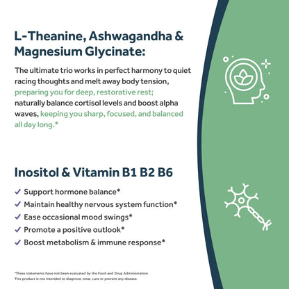 Doctor's Recipes L-Theanine 200 mg, Magnesium Glycinate, Ashwagandha, Inositol, Vitamin B6 B1 B2, Calm Relaxation Mood Cortisol Manager Nerve Focus Sleep Aid Quality No Drowsiness, Vegan, 90 Capsules Doctor's RecipesBuy Supplements Australia