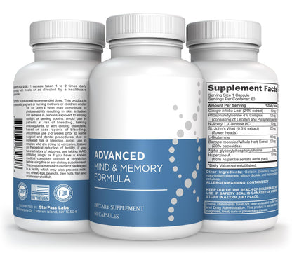 StarPass Labs Advanced Memory Formula Extreme Brain Booster, Brain Supplement for Memory, Focus and Mental Performance, Memory Vitamins for Better Brain Health 180 Capsules (3 Pack) StarPass LabsBuy Supplements Australia
