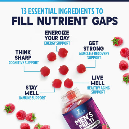Multivitamin for Men - Complete Daily Mens Multivitamin Gummies with Vitamin D, B Vitamins, Zinc & More - Energy, Memory, Focus & Immune Health Support Nature's Nutrition