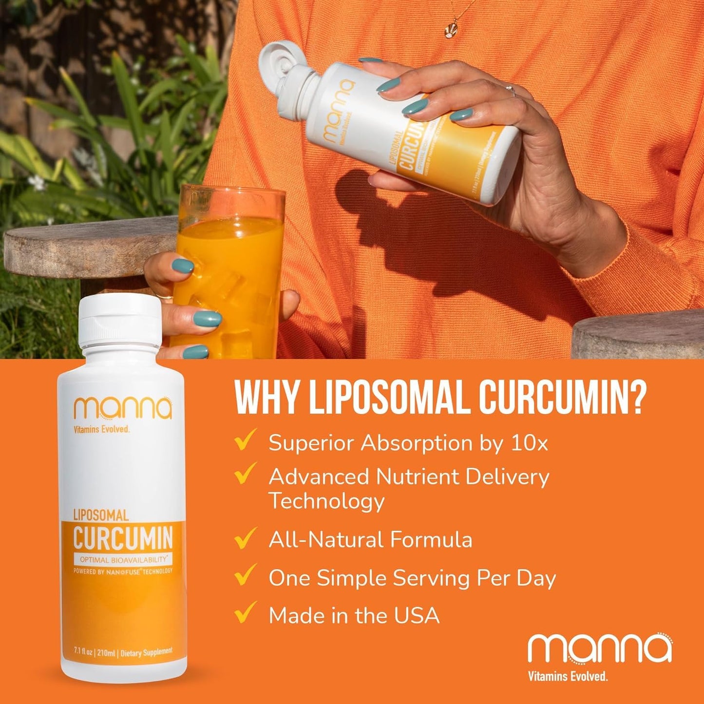 Manna Vitamins Evolved Liposomal Liquid Curcumin for Advanced Absorption Best Turmeric Supplement for Daily Joint & Immune Health Support - Vegan, Non-GMO, 95% Curcuminoids (1 Pack) Manna Vitamins EvolvedBuy Supplements Australia