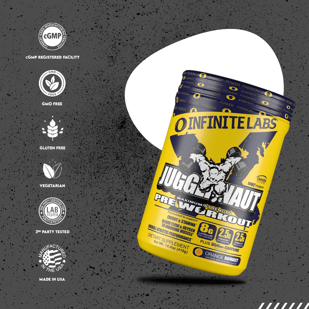 Infinite Labs Juggernaut X Ultimate Punch Pre Workout Supplement with Citrulline, Creatine, Beta Alanine, 14.4 oz, 42 Servings, Pre Work Out Supplements for Women and Men