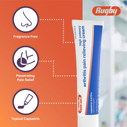 Rugby High Potency Capsaicin 0.075% Cream - Pain Relief Cream for Arthritis - 2 Oz (57g), (1 Pack) RUGBY LABORATORIESBuy Supplements Australia