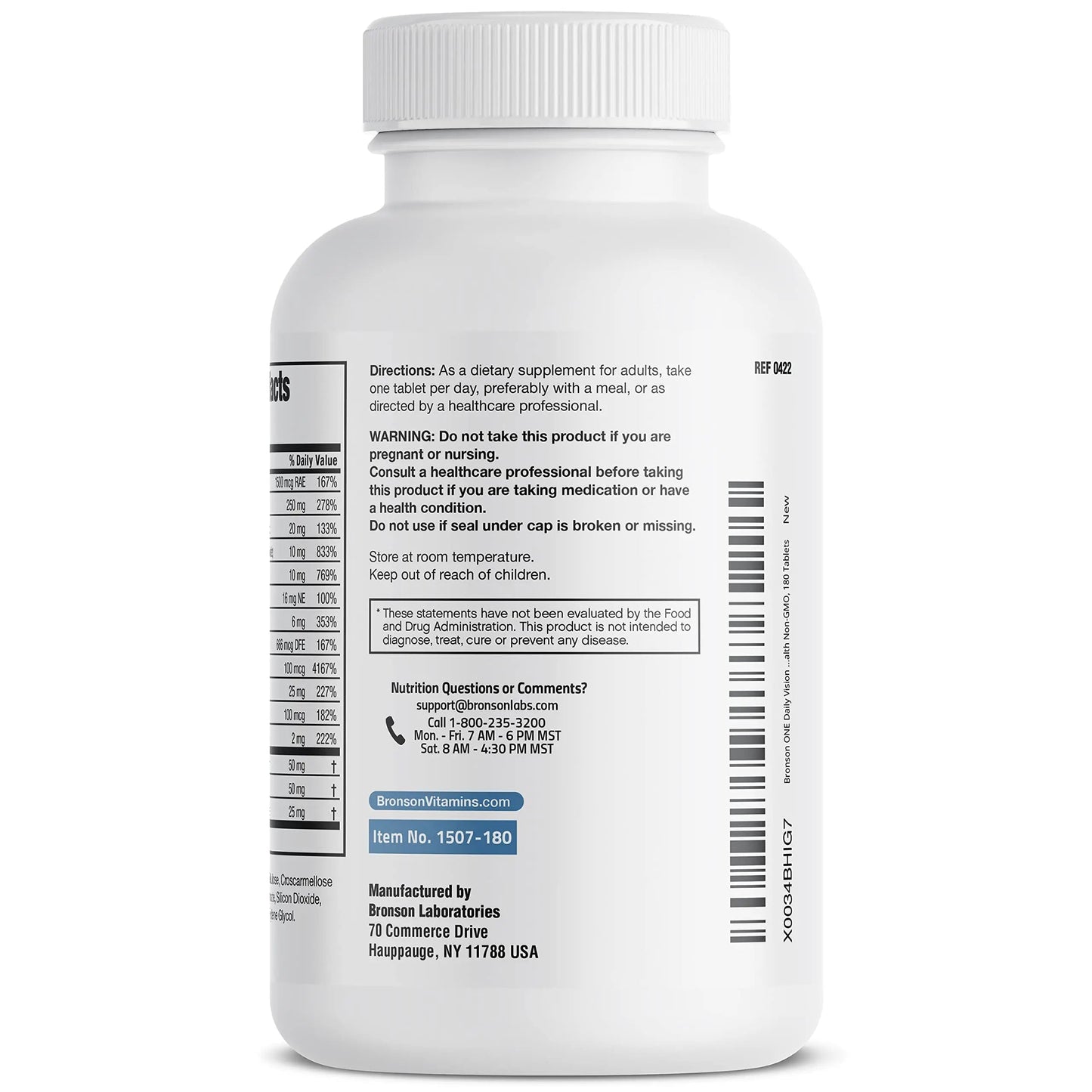 Bronson ONE Daily Vision Complete Eye Health Support Multivitamin Multimineral Supplement Formula, 180 Tablets Bronson