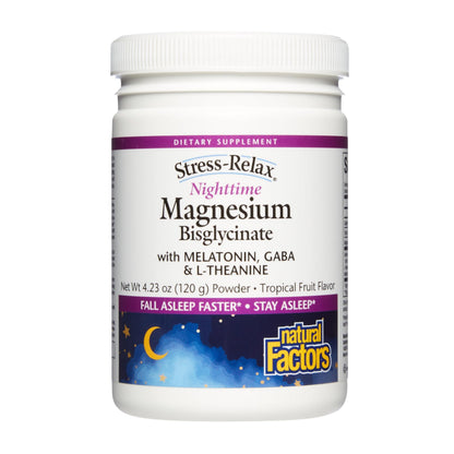 Natural Factors Stress-Relax Nighttime Magnesium Bisglycinate - Supports Sleep & Relaxation* - with Melatonin, L-Theanine & GABA - Tropical Flavor - 4.23 oz Natural FactorsBuy Supplements Australia