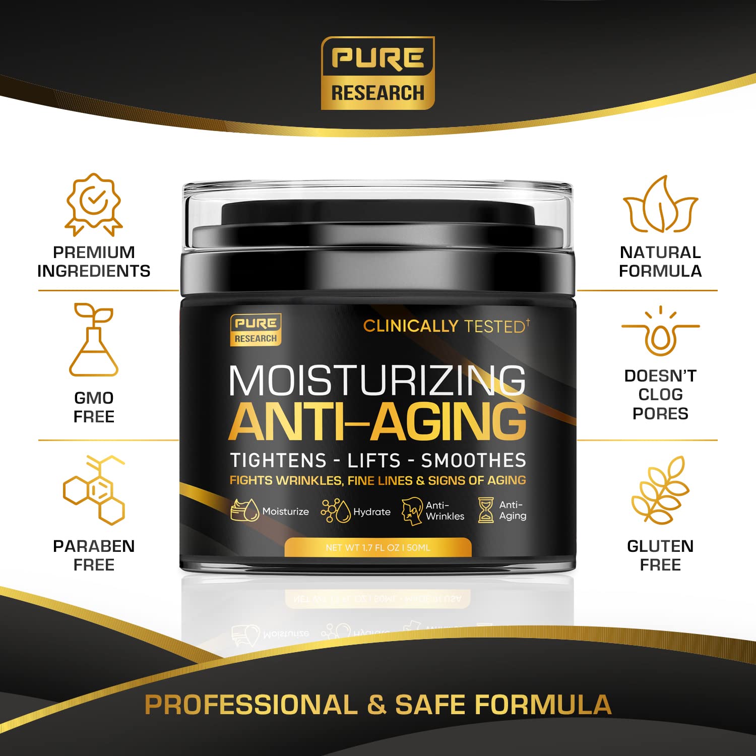 Men's Face Cream Moisturizer - Anti-Aging Cream For Men, Collagen, Retinol & Hyaluronic PURE RESEARCHBuy Supplements Australia