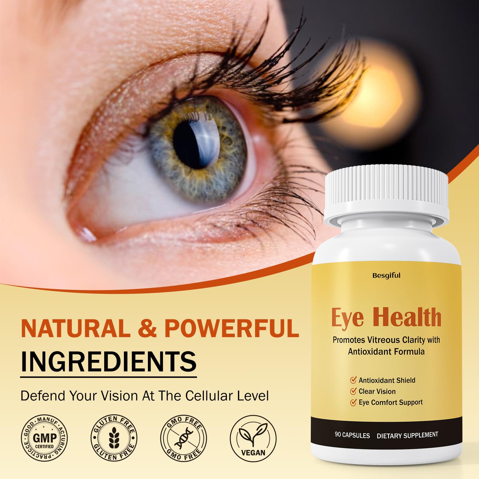 Besgiful Eye Supplement for Vitreous Health, Promotes Clear Vision, Improves Eye Strain & Dryness, Reduces Squiggly Lines, Eye Degeneration, Clear Eye Support, 90 Vegan Capsules BesgifulBuy Supplements Australia