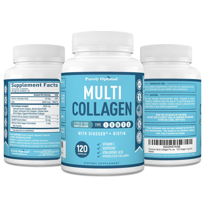 Premium Multi Collagen Peptides (Types I, II, II, V, X) - Collagen Pills for Skin Care, Hair Growth, Nails & Joints - Vitamin C, Hyaluronic Acid
