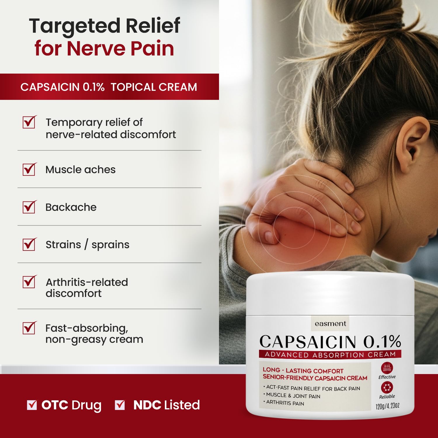 Easment Capsaicin Pain Relief Cream – Topical Arthritis & Muscle Pain Relief for Joint, Nerve & Back Pain – Medicated Pain Cream with Capsaicin 0.1% – Arnica, Aloe & Chamomile, 4.23 Fl Oz EasmentBuy Supplements Australia