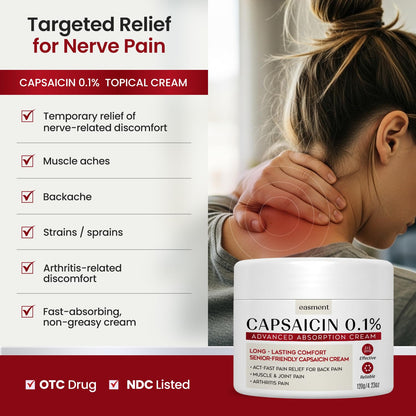 Easment Capsaicin Pain Relief Cream – Topical Arthritis & Muscle Pain Relief for Joint, Nerve & Back Pain – Medicated Pain Cream with Capsaicin 0.1% – Arnica, Aloe & Chamomile, 4.23 Fl Oz EasmentBuy Supplements Australia