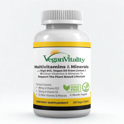 Vegan Vitality Multivitamins & Minerals for Women and Men with High Strength Vitamin B12, D3 & K2. 180 Vegan Multivitamin Tablets - 6 Months Supply Vegan VitalityBuy Supplements Australia