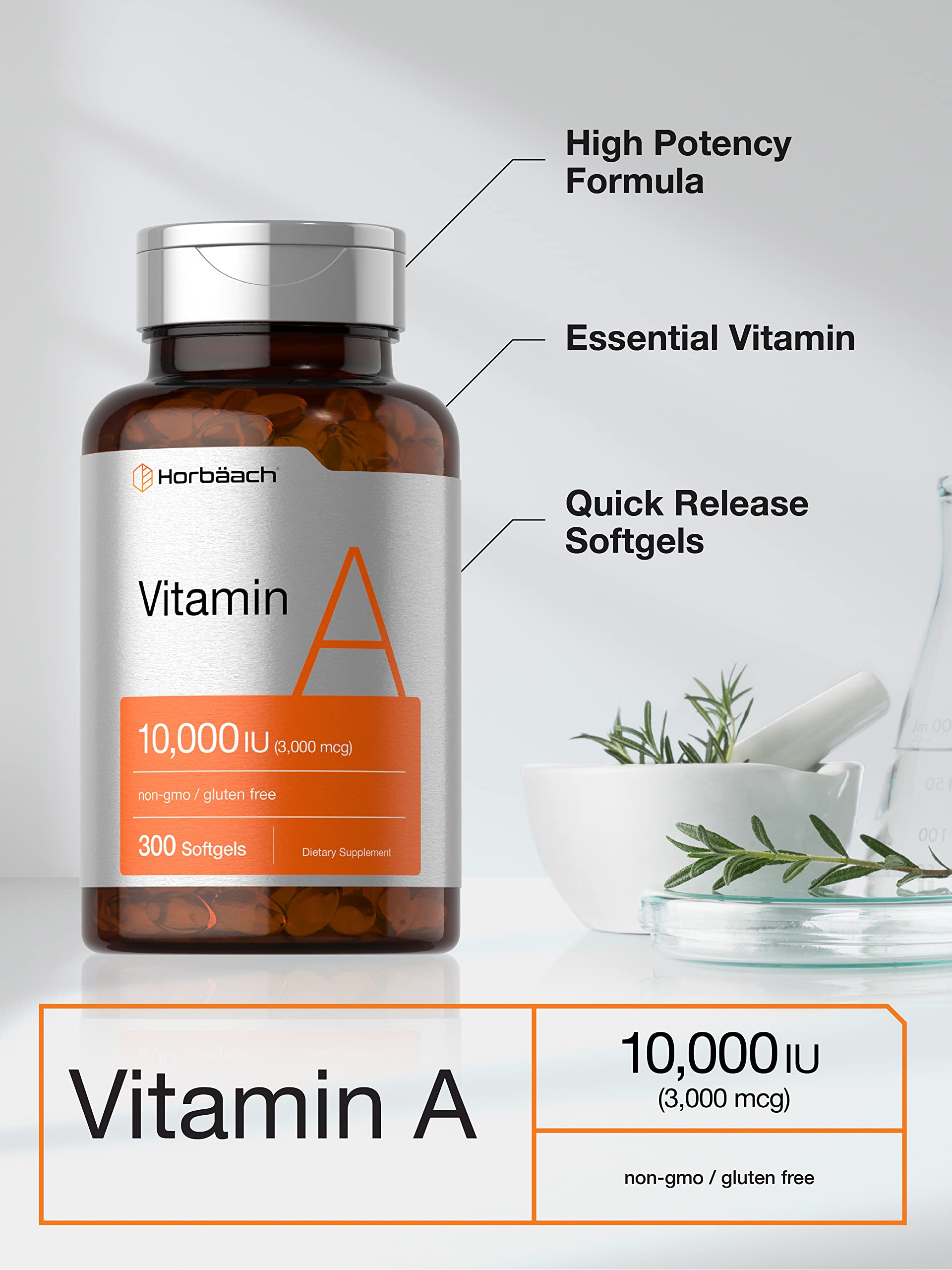 Vitamin A 10000 IU Softgels | 300 Count | Non-GMO, Gluten Free Supplement | by Horbaach HorbäachBuy Supplements Australia