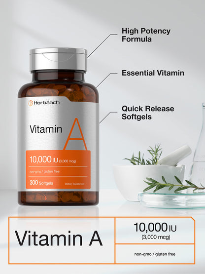 Vitamin A 10000 IU Softgels | 300 Count | Non-GMO, Gluten Free Supplement | by Horbaach HorbäachBuy Supplements Australia