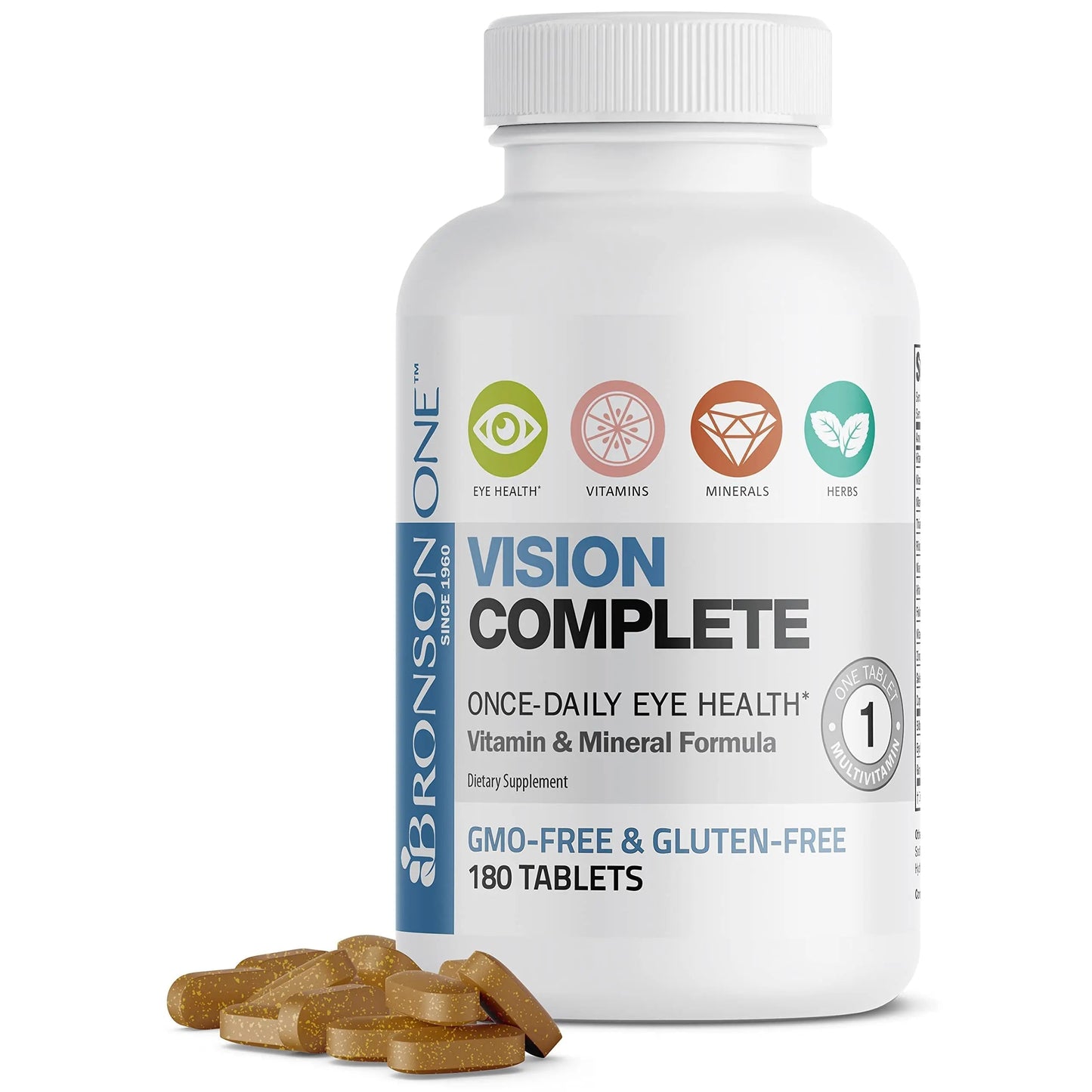 Bronson ONE Daily Vision Complete Eye Health Support Multivitamin Multimineral Supplement Formula, 180 Tablets Bronson