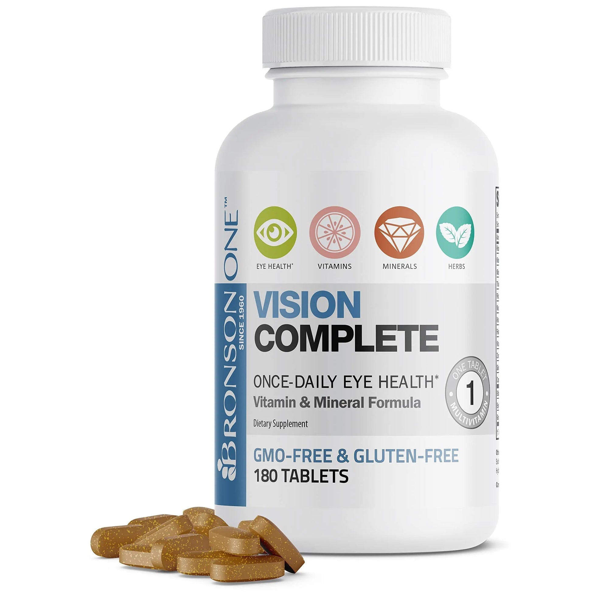 Bronson ONE Daily Vision Complete Eye Health Support Multivitamin Multimineral Supplement Formula, 180 Tablets Bronson