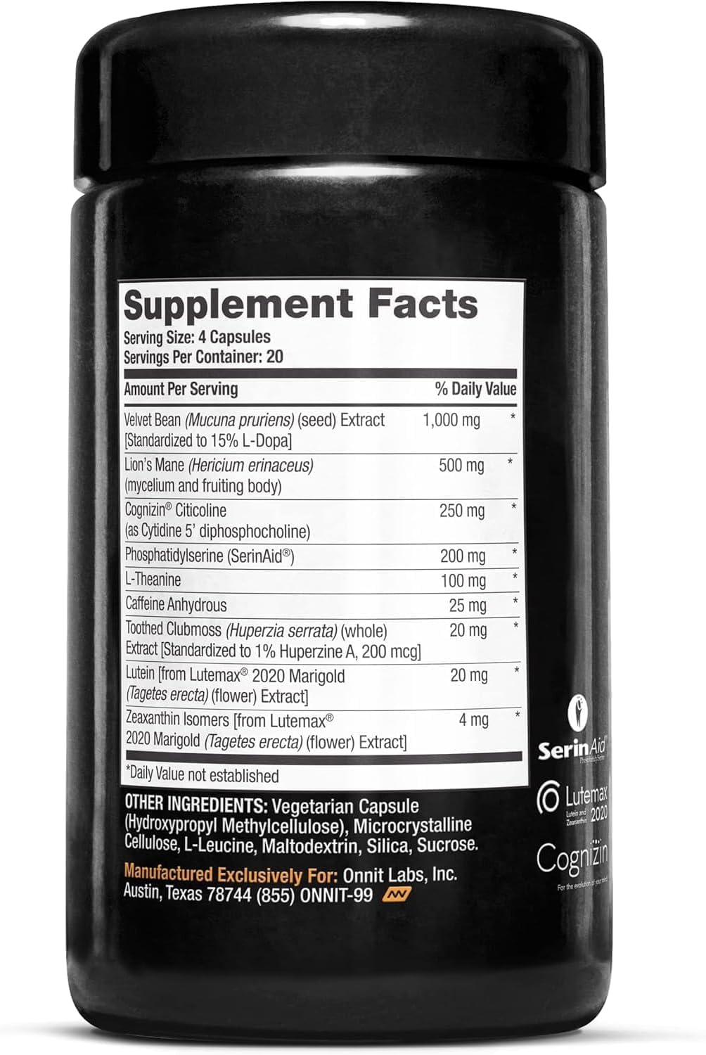 ONNIT Alpha Brain Black Label Capsules, IGEN Non-GMO Tested Citicoline Brain Supplement for Concentration and Memory, Lion’s Mane, Lutemax Lutein, L Theanine and Mucuna Pruriens, 80 Count ONNITBuy Supplements Australia