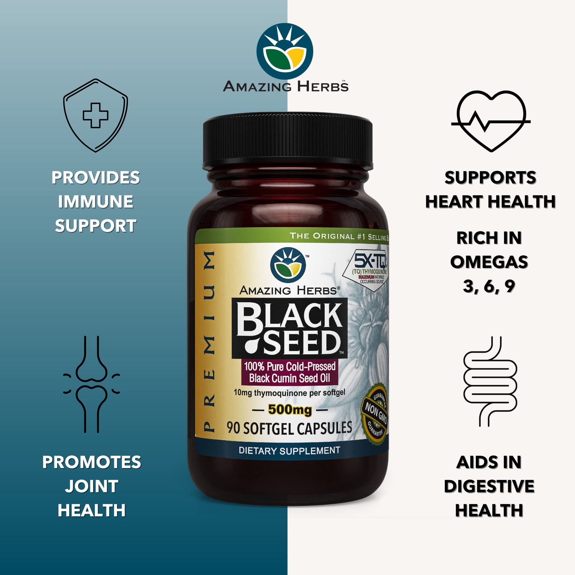 Amazing Herbs Premium Black Seed Oil Capsules - Cold Pressed Nigella Sativa Aids Amazing HerbsBuy Supplements Australia
