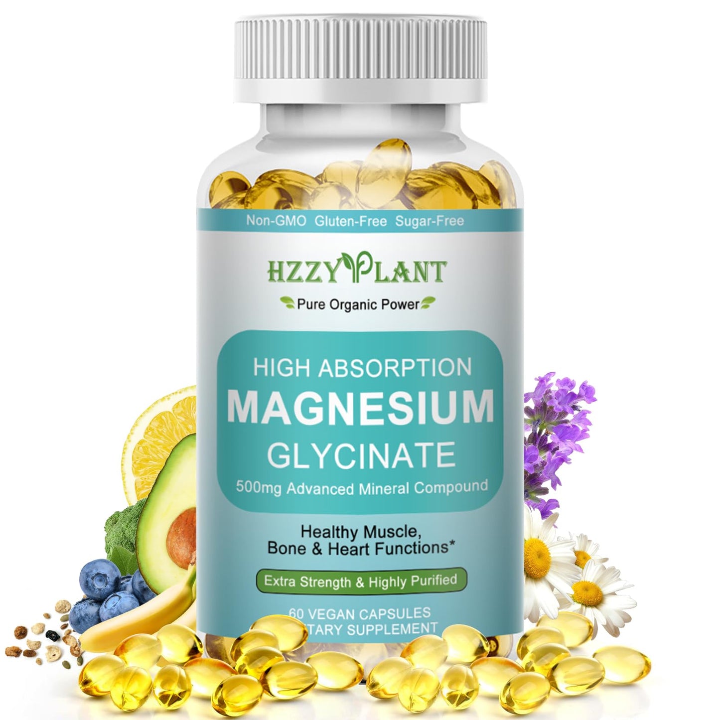 Magnesium Glycinate 500mg Softgels, High Absorption Magnesium Supplement Softgel Capsules for Muscle, Heart, Sleep & Bone Support, Stress Relief, Nerve Health & Metabolism, Non-GMO, 2 Month Supply HZZYPLANTBuy Supplements Australia