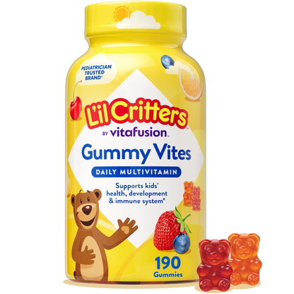 L'il Critters Gummy Vites Daily Kids Multivitamins Assorted Fruit Flavors for Ages 2+ Toddlers & Kids, Gummy Vitamin with Vitamin C and D