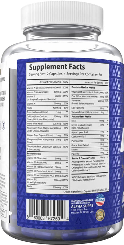 Alpha Supps Vites Men's Multivitamin, Complete Daily Supplement with Fruits, Veggies, Energy, Immune & Prostate Support Alpha SuppsBuy Supplements Australia