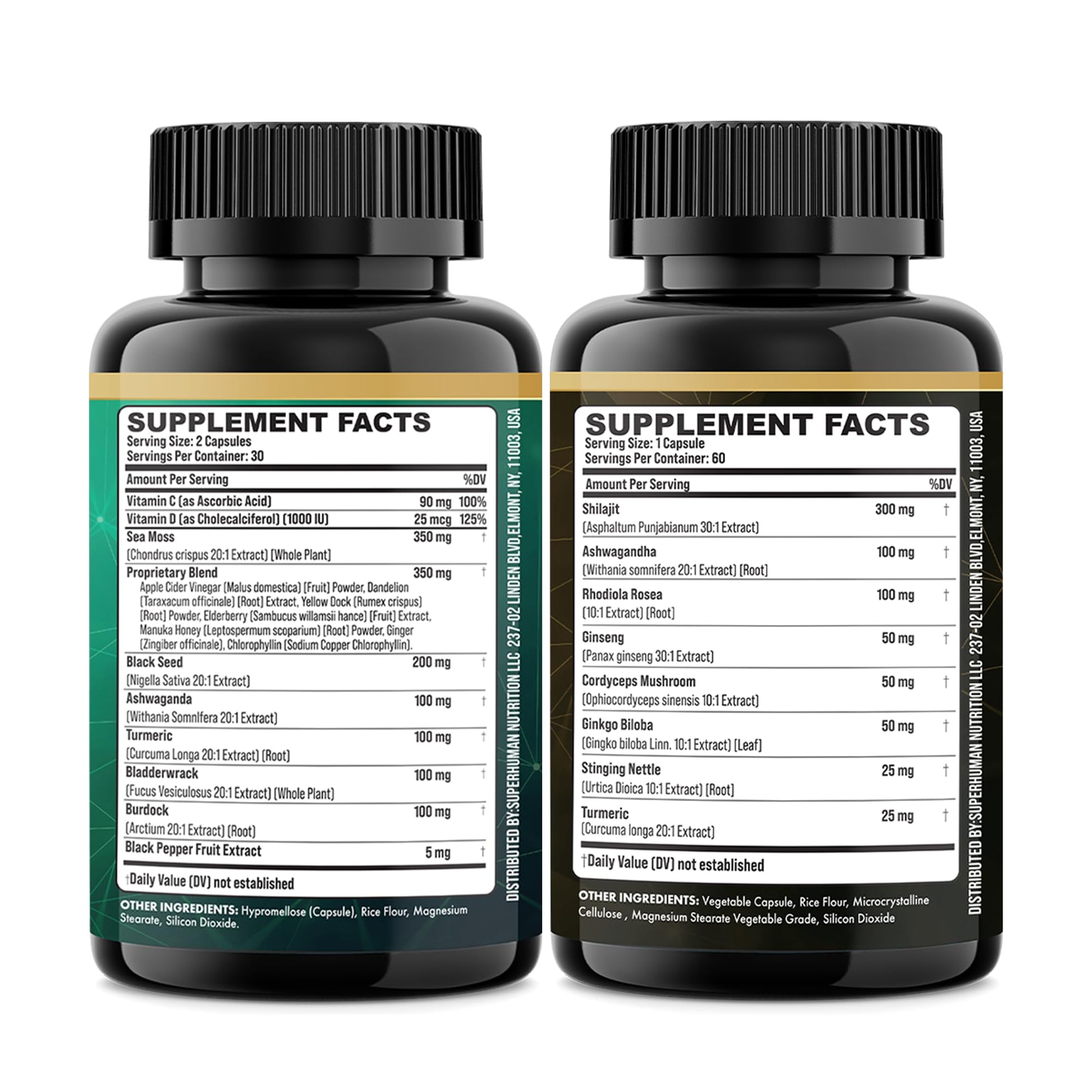 Parrox Shilajit and Sea Moss Bundle, Sea Moss 350mg, Black Seed Oil 200mg, Ashwagandha 100mg, Turmeric, Shilajit 300mg, Rhodiola Rosea 100mg, Panax Ginseng 50mg, Dynamic Vitality Bundle (2 Pack) ParroxBuy Supplements Australia