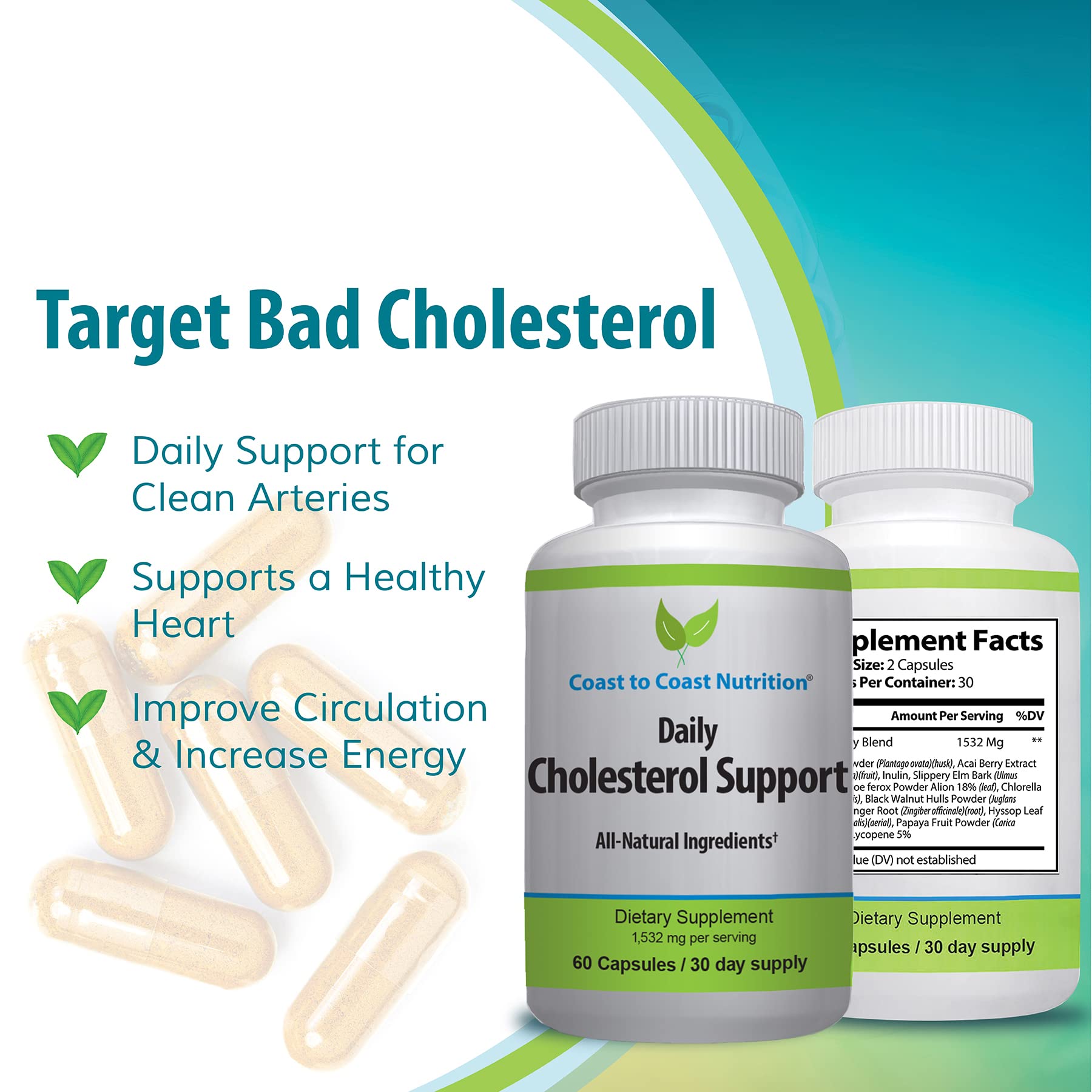 Coast to Coast Nutrition Cholesterol Support Supplement - Support Cardiovascular & Artery Performance, Target Bad LDL Levels & Plaque Calcium Buld-Up - Promote Circulation & Blood Flow - 60 Capsules Coast to Coast NutritionBuy Supplements Australia