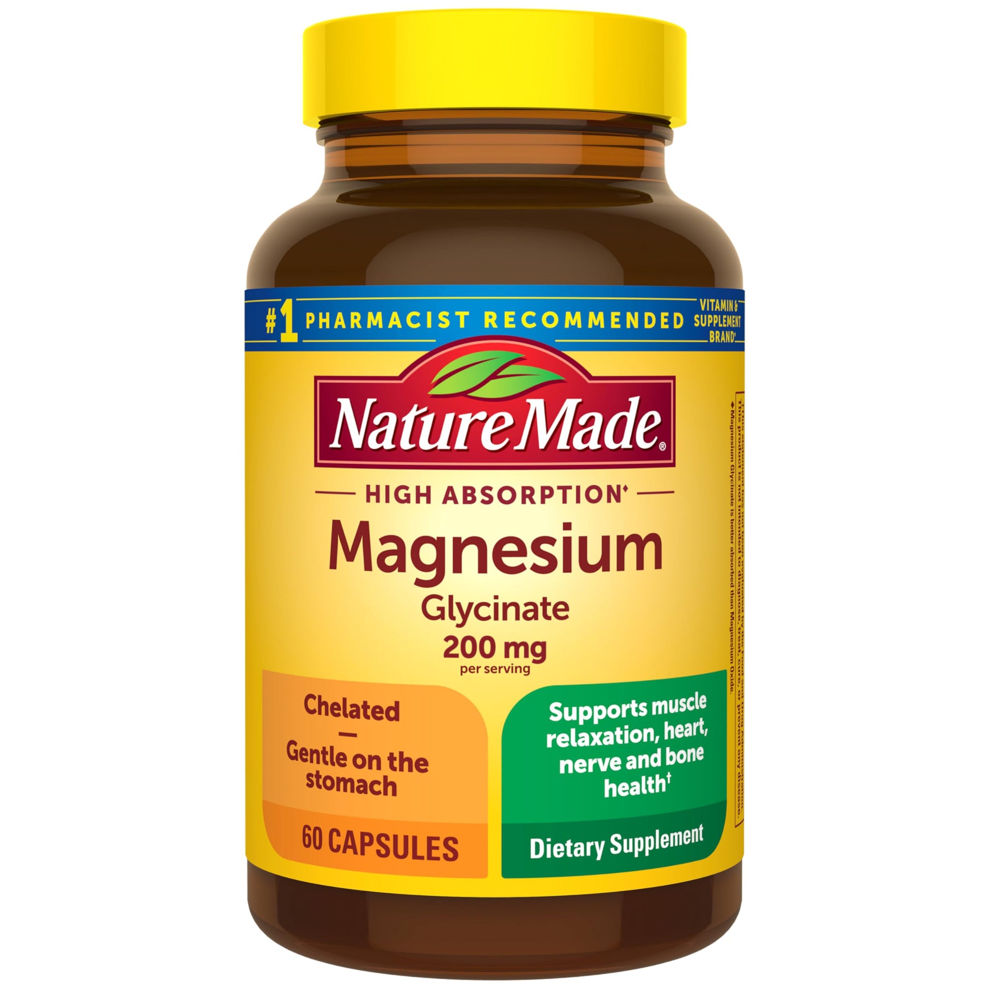Nature Made Magnesium Glycinate 200 mg per Serving, Magnesium Supplement for Muscle, Heart, Nerve and Bone Support, 60 Magnesium Bisglycinate Capsules, 30 Day Supply Nature MadeBuy Supplements Australia