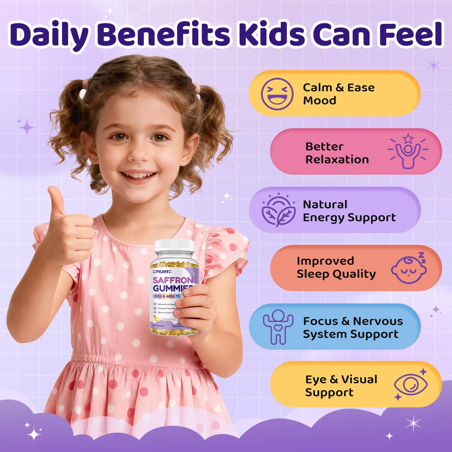 Saffron Gummies for Kids & Adults, 20-in-1 Saffron Supplements with 88.5mg Saffron Extract, B6, B12, C, D3, Magnesium for Calm, Focus, Nerve, Sugar Free, Vegan, Non-GMO - Pineapple Flavor, 60 Counts CFILIHTCBuy Supplements Australia