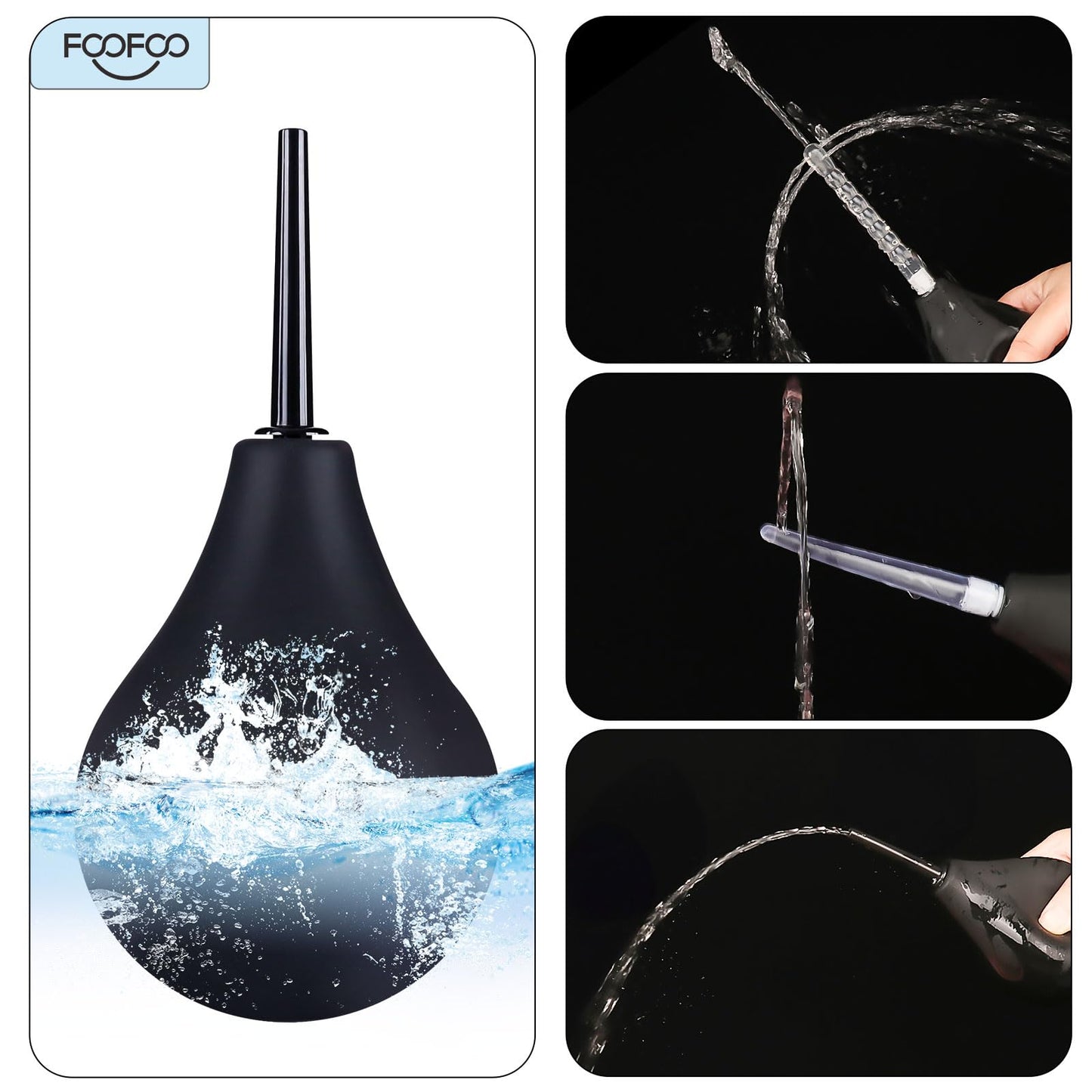 Enema Bulb 7.6oz Douche Enema Kit Includes 4 Nozzles for Women & Men Black with Storage Bag FOOFOOBuy Supplements Australia