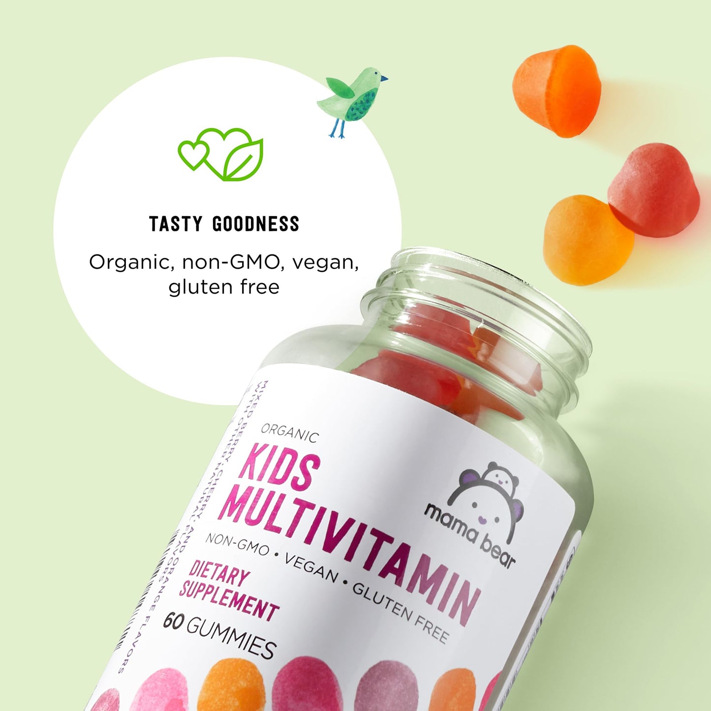 Amazon Brand - Mama Bear Organic Kids Multivitamin, 60 Gummies, 1 Month Supply (Packaging May Vary), Berry, Cherry & Orange Mama BearBuy Supplements Australia